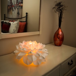 Table lamp dahlia flower with LED light bulb for a living room and a bedroom decor