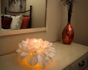 Table lamp dahlia flower with LED light bulb for a living room and a bedroom decor