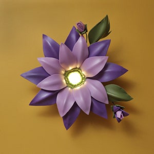 Handmade Flower Wall Sconce, Battery Operated LED Lamp, Girls Room Decor