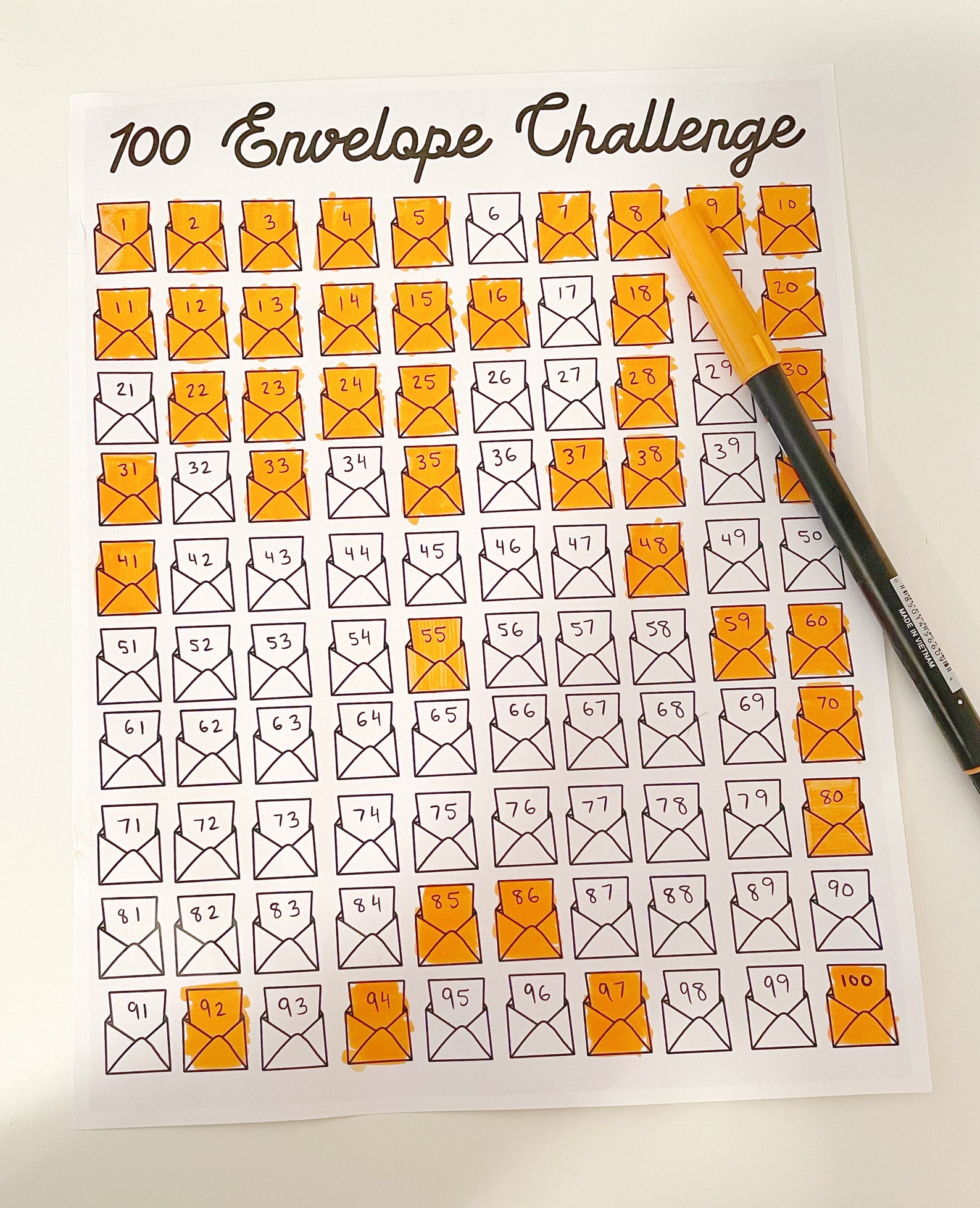 100 Day Envelope Challenge Chart Free Printable