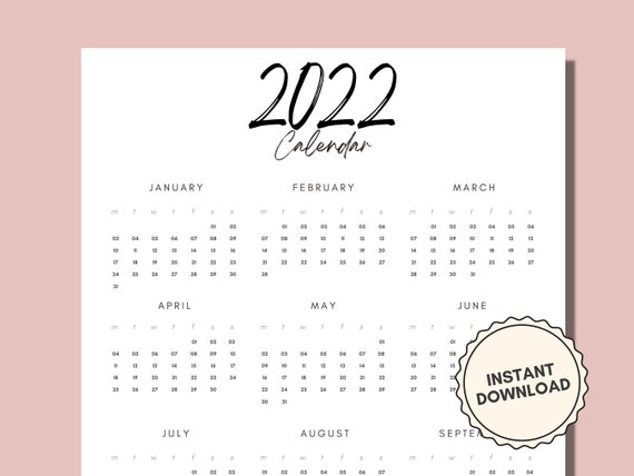 2022 annual calendar printable pdf printable etsy