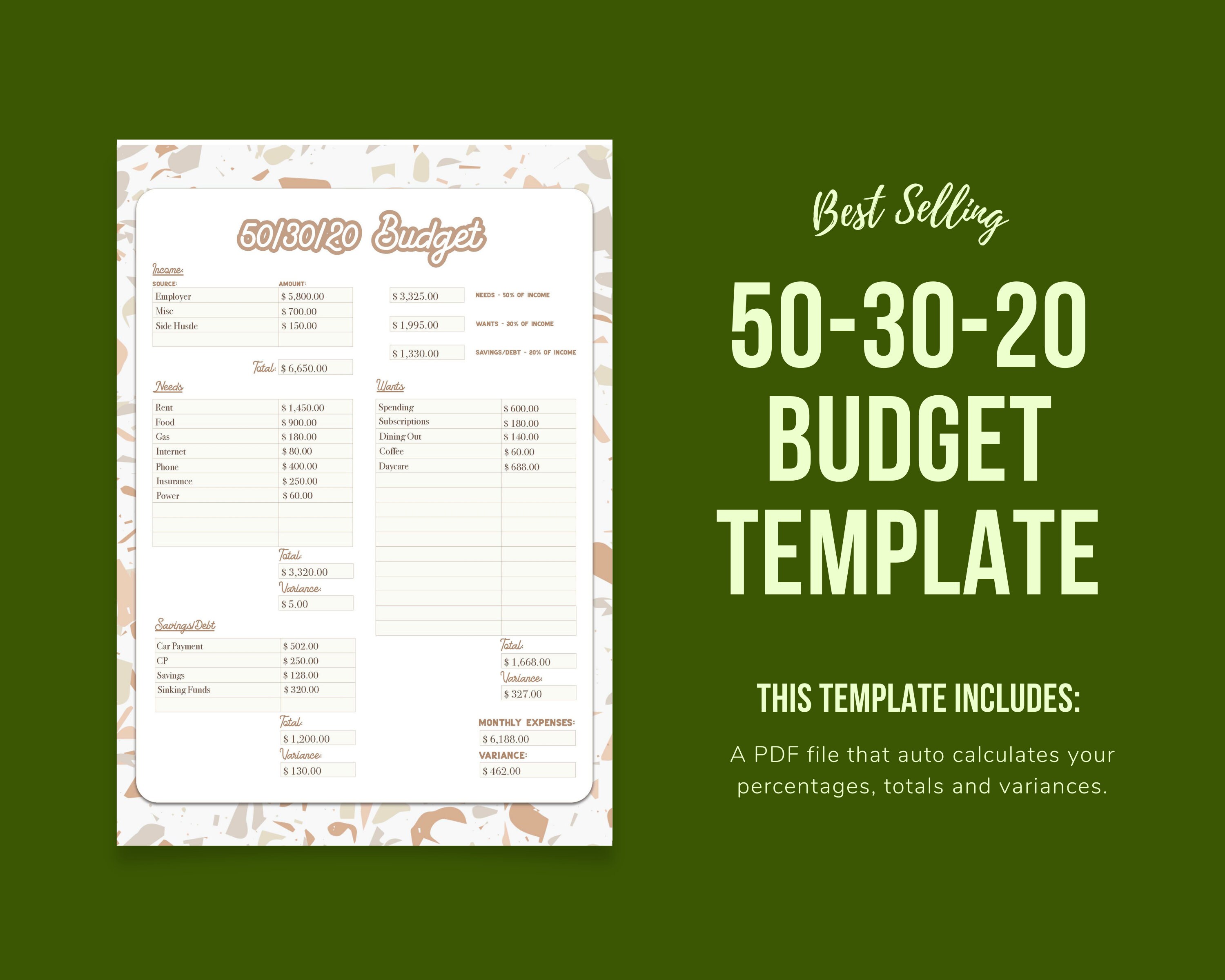 Budget Template 50/30/20 Budget Printable PDF 50 30 20 Fillable Budget Budget Template 50/30/20 Budget Printable PDF 50 30 20 Fillable Budget