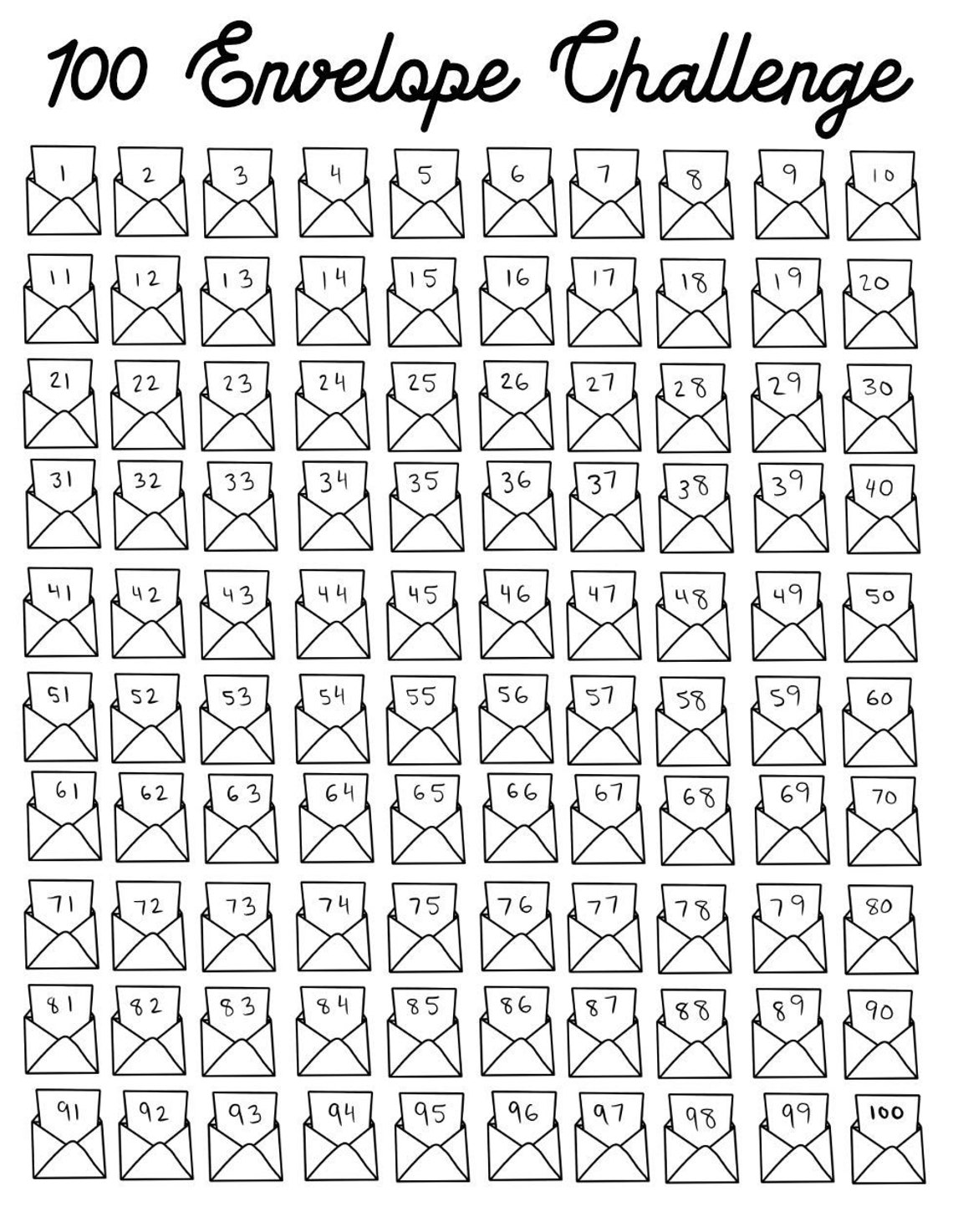 Printable 100 Envelope Challenge Pdf Printable Blank World
