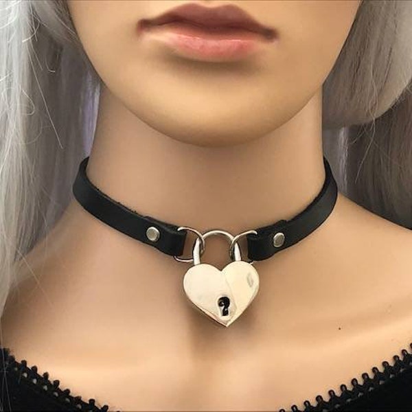 Collar con candado de corazón de aleación de 30 mm y cuero de 10 mm con cierre de seguridad