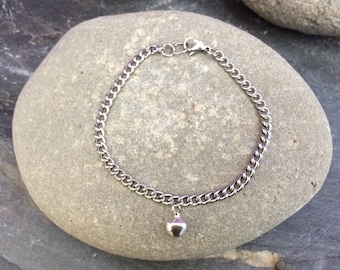 Stainless Steel with 8mm Steel Bell Submissive Ownership Anklet or Bracelet (4 chain options)