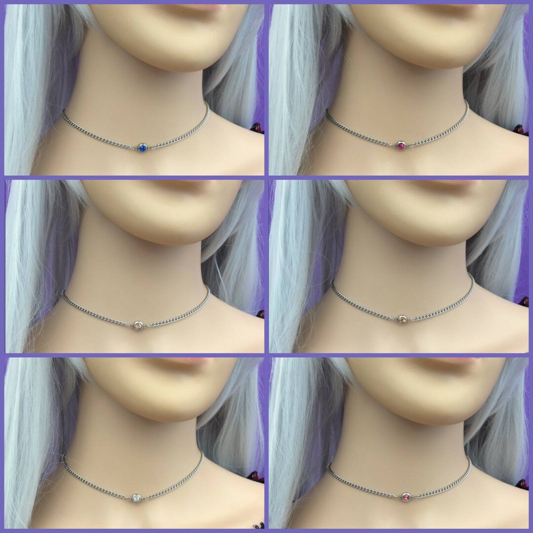 24/7 Locking CZ Stone Gem Submissive Collar Submissive Necklace