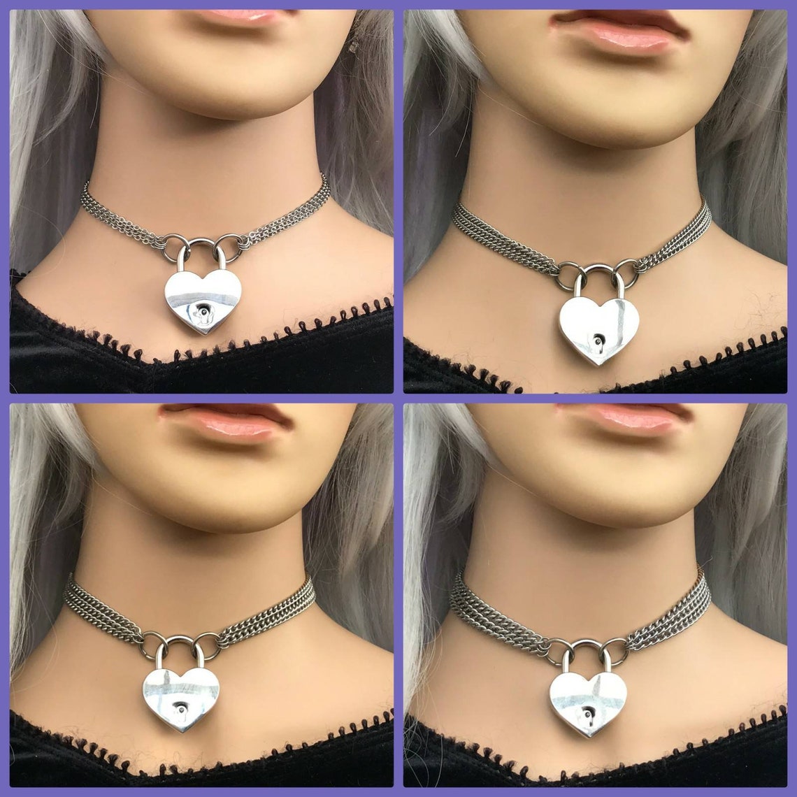 Stainless Steel Triple Layer Heart Padlock Collar BDSM Collar Etsy