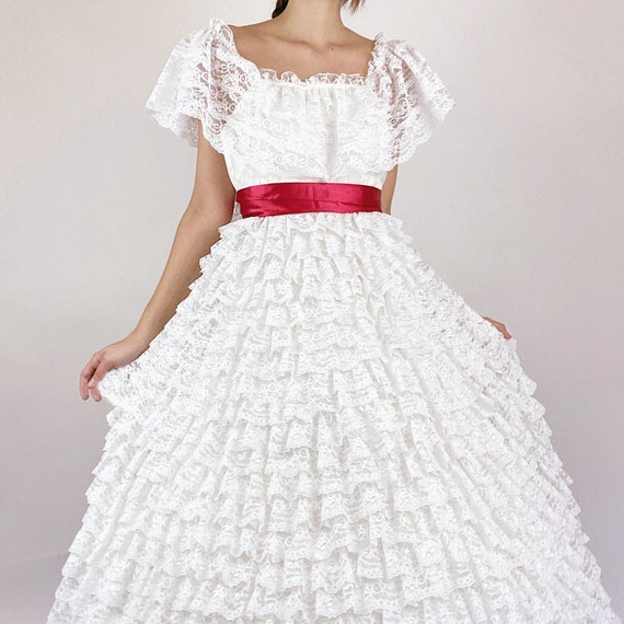 Vintage Scarlett O'Hara Victorian White Tiered Ru… - image 1