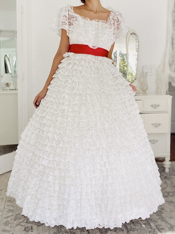 Vintage Scarlett O'Hara Victorian White Tiered Ru… - image 5