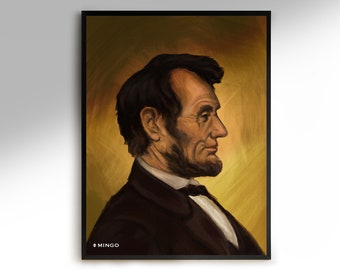 Abraham Lincoln Painting, American President Art Print, American Civil War, Antique Vintage Decorative Patriotic Wall Decor