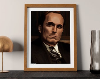 The Godfather Print, Tom Hagen Portrait, Robert Duvall Artwork, Antique Painting, Classic Style Painting, Gangster Movie Poster.