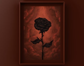 Withering Rose, 2022 | Dark Art Print | Rose Art Poster | Dark Wall Decor | Rose Floral Wall Decor | Oil Painting Print | By MingoArt