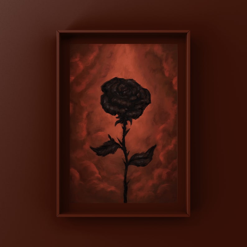 Verwelkende Rose, 2022 Dunkel Kunstdruck Poster mit Rosen Dunkle Wanddekoration Rose Blumenwand Dekor Ölgemälde Druck Von MingoArt Bild 1