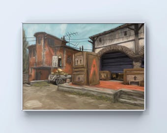 CSGO Inferno Landscape Oil Painting | CSGO Merch | Postcard | CS2 Gaming poster | Art Print | CounterStrike Art | By MingoArt