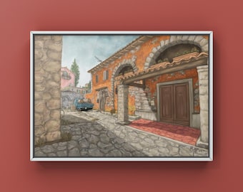 Pintura al óleo de paisaje de Inferno Lane de CS2 / Merchandising de CSGO / Arte de CSGO / Póster de juegos de CS2 / Lámina artística / Arte de Counter-Strike / Por MingoArt