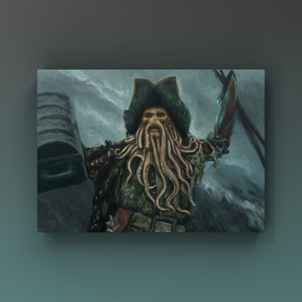 Davy Jones Pirates of the Caribbean Art print | Davy Jones Portrait Poster | Film Movie Art Oil Painting | By MingoArt