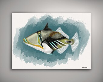 Fish Print Picasso Triggerfish, Fish Decor, Oilpainting Art Poster, Aquarium Illustration, Ocean Reef Fish Wall Decor