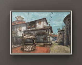 Pintura al óleo de paisaje de CSGO Inferno CT / Merchandising de CSGO / Postal / Póster de CS2 / Arte de Counter-Strike / Por MingoArt