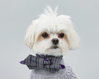 Mayfair Dog Bow Tie by Hercabella // Grey, Purple Tweed Tartan Wool Luxury Dog Bow Tie // Designer Dog Clothing