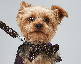 Knightsbridge Dog Bow Tie by Hercabella // Brown Boucle Wool Luxury Dog Bow Tie // Designer Dog Clothing
