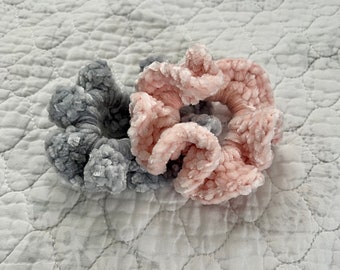 Handmade Crochet Velvet Hair Scrunchie in your choice of Pink or Gray vsco preppy