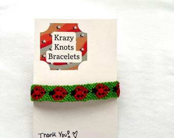 Handmade Ladybug Bracelet: Adjustable Cotton String, Custom Color