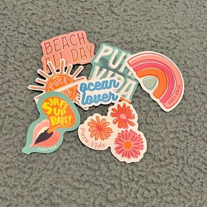 Juego de pegatinas Ocean Lover y Pura Vida (linda y moderna estética minimalista de verano playero, resistente al agua, apta para lavavajillas, envío gratuito)