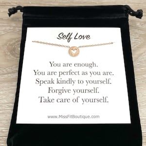 Collier coeur, Cadeau amour-propre, Cadeau affirmatif, Carte de l'amitié, Bijoux inspirants, Cadeau d'encouragement, Trousse de soins, Santé mentale