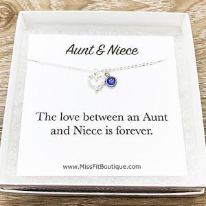 Collier tante et nièce, pendentif coeur en argent, collier infinity, bijoux personnalisés, carte de vœux personnalisée, cadeau de tante, cadeau d'anniversaire
