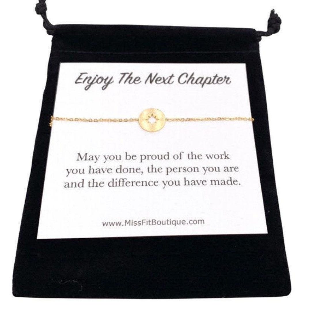 Compass Bracelet, Enjoy the Next Chapter Card, Dainty Compass Chain ...