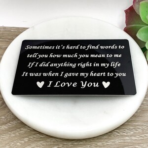 Citation Je t'aime, carte portefeuille romantique, cadeau pour mari, insert de portefeuille noir, cadeau pour partenaire, cadeau sentimental, cadeau d'anniversaire pour lui