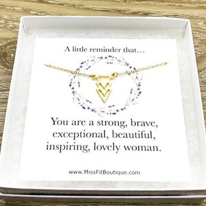 Cadeau de rappel simple, collier flèche, cadeau inspirant pour un ami, carte inspirante, vous êtes fort, courageux, cadeau affirmatif, bijoux délicats