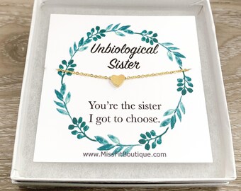 Unbiological Sister Gift, Tiny Heart Necklace, Personalized Gift, Sisters Keepsake, Sister-in-Law Gift, Sister I Got To Choose, Minimal