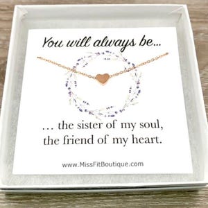 Sister of My Soul, Friend of My Heart Quote, Tiny Heart Necklace, Soul Sister Gift, Gift for Bonus Sister, Sisters Forever Gift, Sisterhood