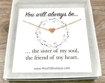Sister of My Soul, Friend of My Heart Quote, Tiny Heart Necklace, Soul Sister Gift, Gift for Bonus Sister, Sisters Forever Gift, Sisterhood