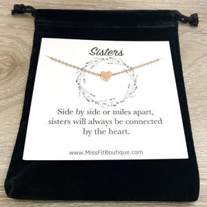 Sister Gift, Side by Side or Miles Apart, Tiny Heart Necklace, Heart Shaped Jewelry, Gift from Little Sister, Sister Birthday Gift