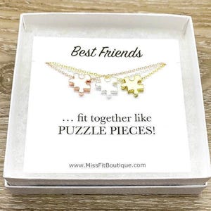Ensemble de colliers Best Friends pour 3, colliers puzzle assortis, bijoux puzzle en or rose, carte de citation d'amitié, cadeau d'amis, bijoux à partager