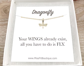 Tiny Dragonfly Necklace, Encouragement Gift, Gift for Daughter, Meaningful Necklace, Message Card Jewelry, Strength Jewelry, Student Gift
