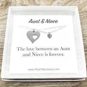 Cadeau tante et nièce, ensemble de colliers coeurs pour 2, cadeau collier pour nièce de tante, carte d'anniversaire de nièce, cadeau de tante, bijoux de tante