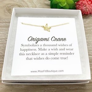 Collier grue en origami avec carte personnalisée, bijoux oiseau, bijoux pour amoureux de la nature, collier d'amitié, cadeau motivant, source d'inspiration