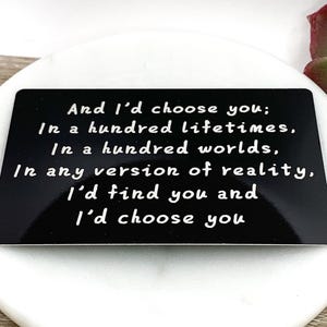 Citation Je vous choisirais, carte de portefeuille romantique, cadeau pour mari, cadeau d'une petite amie, cadeau pour partenaire, mot de passe noir, cadeau de fiançailles