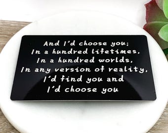 I’d Choose You Quote, Romantic Wallet Card, Gift for Husband, Gift from Girlfriend, Gift for Partner, Black Wallet Note, Engagement Gift