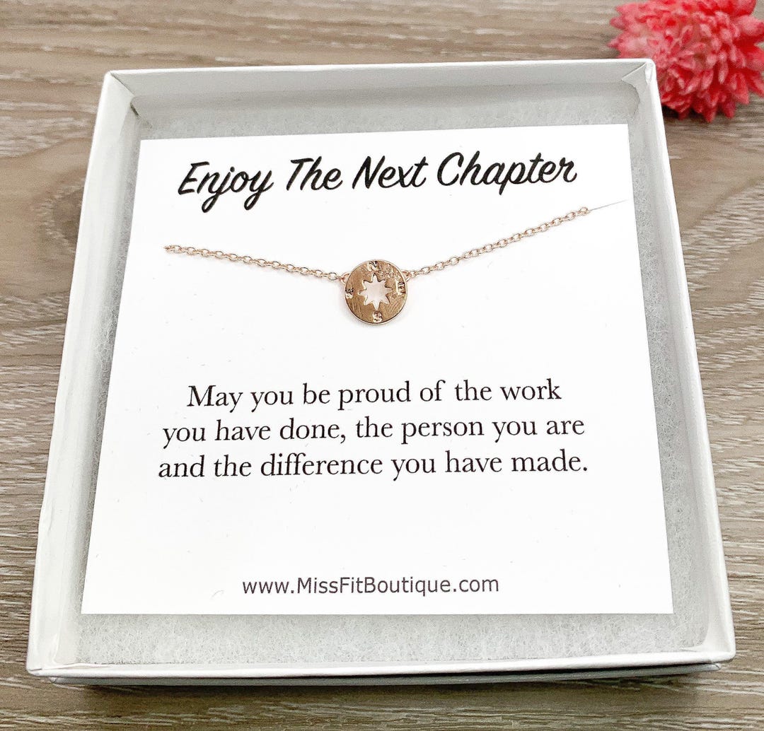 Enjoy the Next Chapter Card, Dainty Compass Necklace, Graduation Gift ...