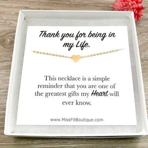 Petit collier coeur, carte de remerciement, cadeau de rappel simple, cadeau pour personne spéciale, cadeau pour meilleure amie, cadeau pour soeur, cadeau de votre pensée
