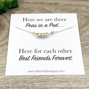 Collier trois petits pois, bijoux meilleurs amis, bijoux en perles uniques, collier cosse de petits pois, cadeau de l'amitié, cadeau bijoux 3 amis, BFF