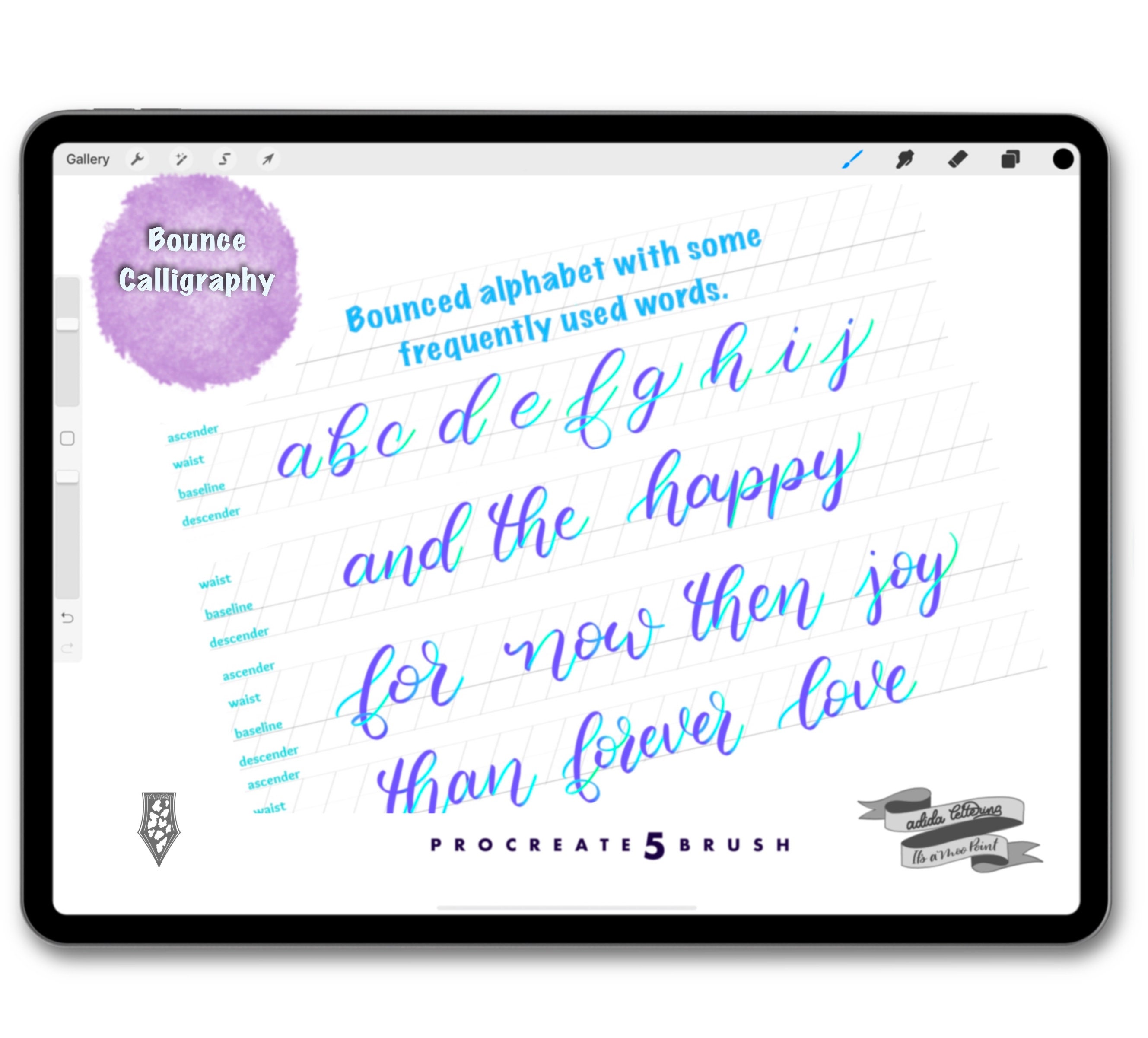 Bounce Calligraphy Worksheets Series 7 pdf and Procreate | Etsy