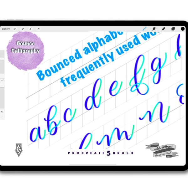 Bounce Calligraphy Worksheets (Series 7) pdf und Procreate Dateien