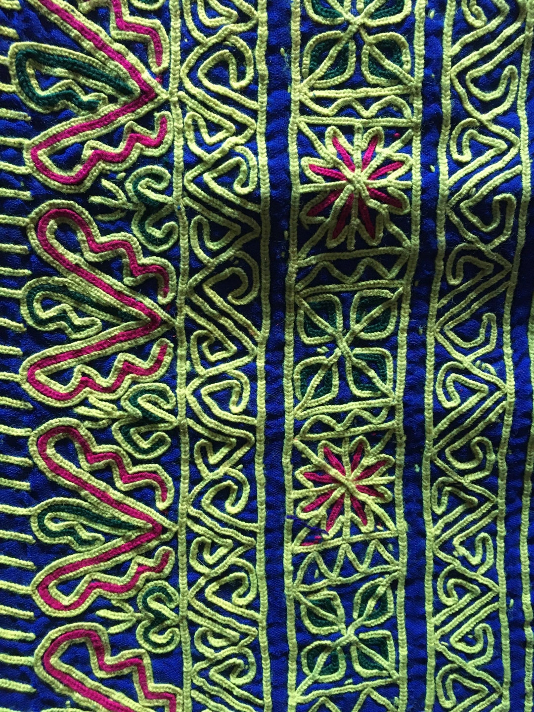 Handembroidered Vintage Border Fabric Blue and Gold probably Afghani