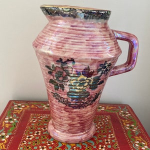 Arthur Wood Royal Bradwell Astoria Pink Floral Jug English 1930s Lustreware