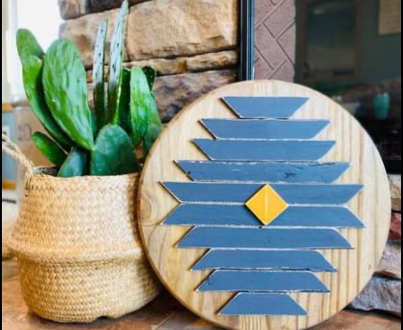 Geometric Wood Wall Art Round Wood Art Aztec Wood Art Bobo Etsy